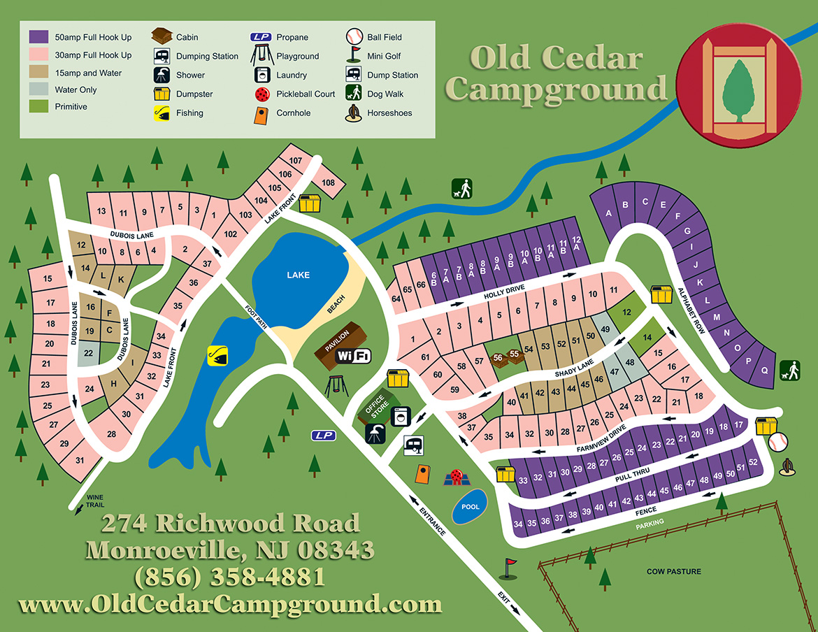 Old Cedar Campground Site Map